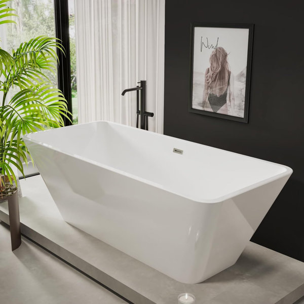 gaomon 66" Acrylic Freestanding Bathtub,Contemporary Square Shape